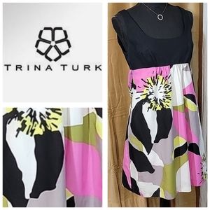 Trina Turk Black/Pink Floral Sleeveless Dress